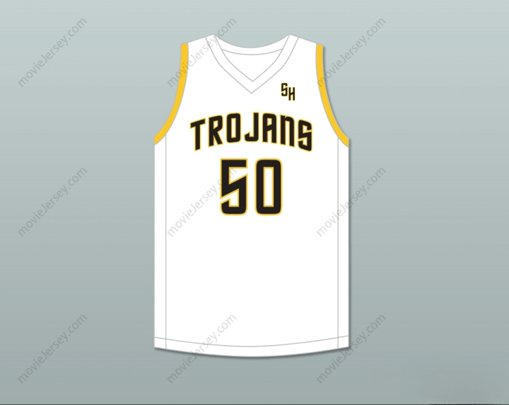 CUSTOM ANY Name Number DRAYMOND GREEN 50 SAGINAW HIGH SCHOOL TROJANS WHITE BASKETBALL JERSEY 1 Top Stitched S-6XL