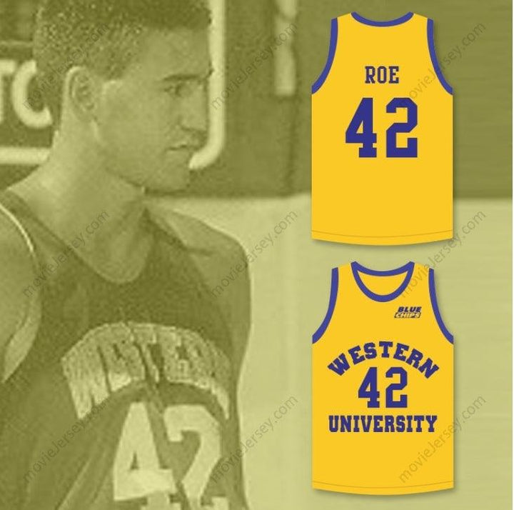 CUSTOM ANY Name Number MATT NOVER RICKY ROE 42   YELLOW BASKETBALL JERSEY WITH BLUE CHIPS PATCH Top Stitched S-6XL