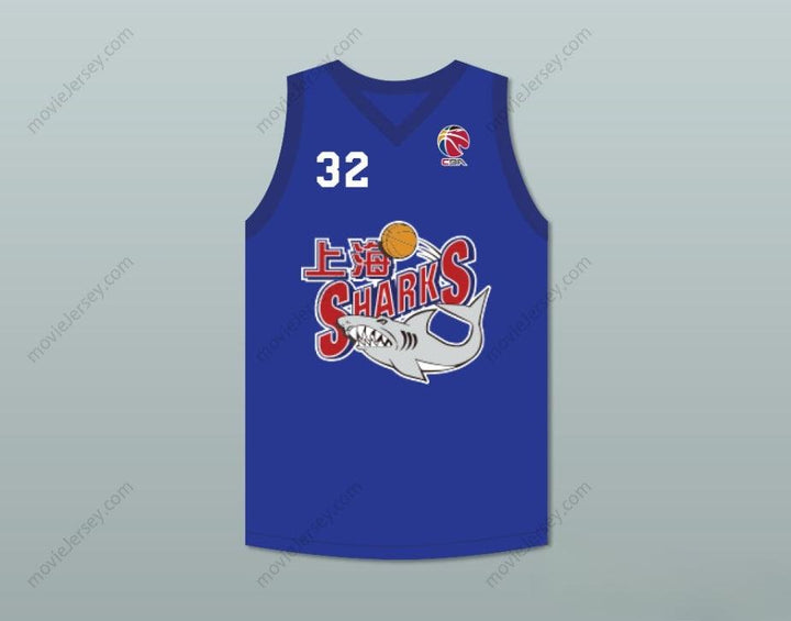 CUSTOM ANY Name Number JIMMER FREDETTE 32 SHANGHAI SHARKS BLUE BASKETBALL JERSEY WITH CBA PATCH Top Stitched S-6XL