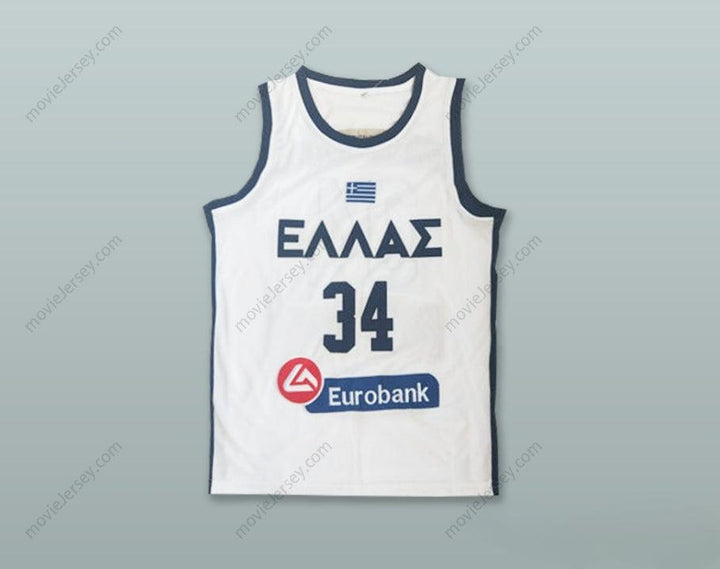 CUSTOM ANY Name Number GIANNIS ANTETOKOUNMPO 34 GREECE NATIONAL TEAM WHITE BASKETBALL JERSEY Top Stitched S-6XL