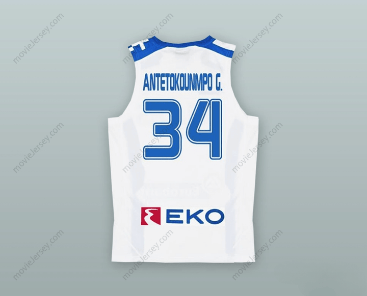 CUSTOM ANY Name Number GIANNIS ANTETOKOUNMPO 34 GREECE WHITE BASKETBALL JERSEY Top Stitched S-6XL