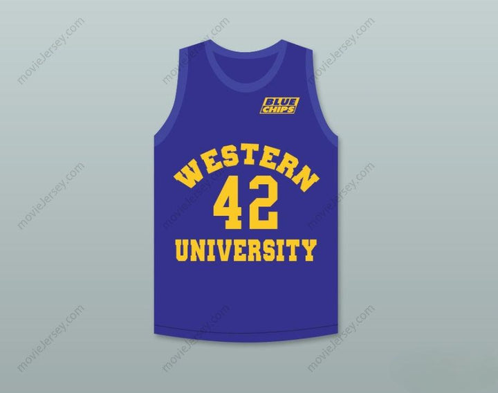 CUSTOM ANY Name Number MATT NOVER RICKY ROE 42   BLUE BASKETBALL JERSEY WITH BLUE CHIPS PATCH Top Stitched S-6XL