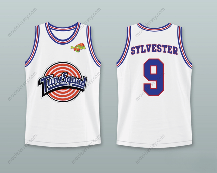 CUSTOM ANY Name Number SYLVESTER THE CAT 9 TUNE SQUAD BASKETBALL JERSEY WITH SPACE JAM PATCH Top Stitched S-6XL