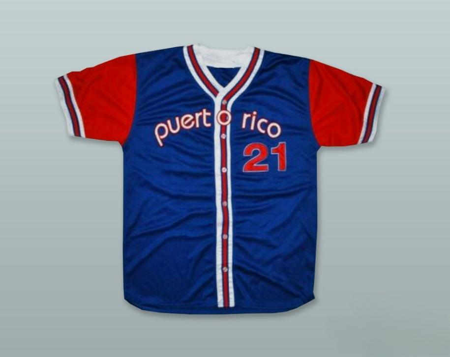 Custom Any Name Number PUERTO RICO 21 BLUE BUTTON DOWN BASEBALL JERSEY Top Stitched S-6XL