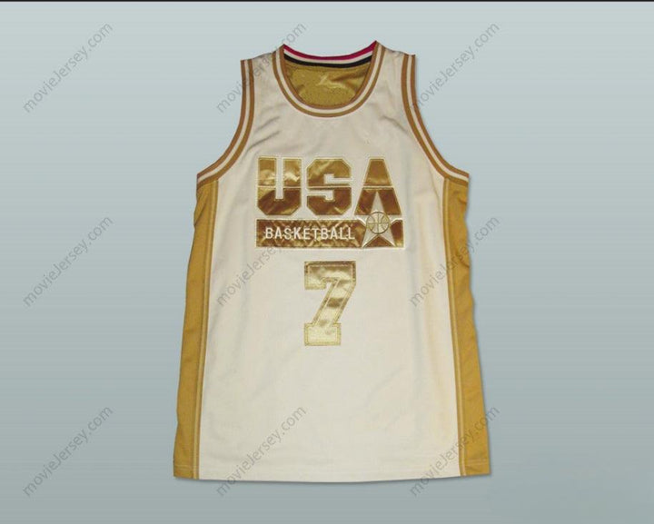 CUSTOM ANY Name Number LARRY BIRD USA WHITE AND GOLD BASKETBALL JERSEY NEW STITCH SEWN Top Stitched S-6XL