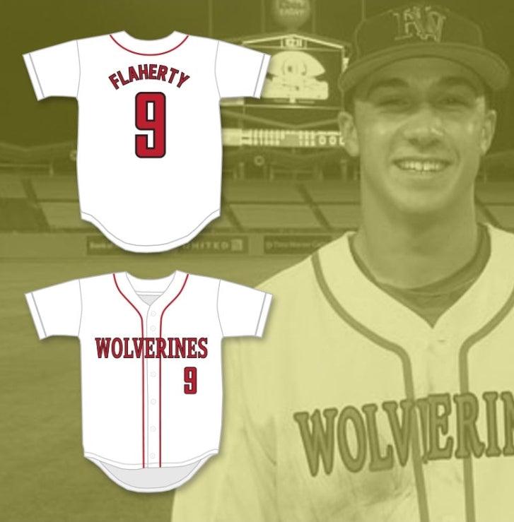 Custom Any Name Number JACK FLAHERTY 9  -WESTLAKE SCHOOL WOLVERINES WHITE BASEBALL JERSEY 4 Top Stitched S-6XL