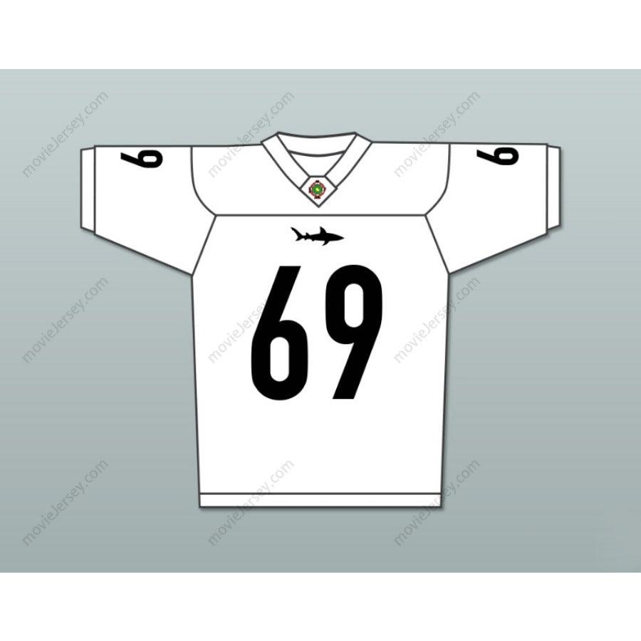 CUSTOM ANY Name Number PATRICK 'MADMAN' KELLY 69 MIAMI SHARKS WHITE TRIM FOOTBALL JERSEY ANY GIVEN SUNDAY Top Stitched S-6XL