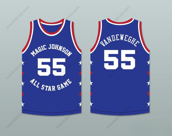 CUSTOM ANY Name Number KIKI VANDEWEGHE 55 MAGIC JOHNSON ALL STAR GAME BLUE BASKETBALL JERSEY 1986 MIDSUMMER NIGHT'S MAGIC CHARITY EVENT Top Stitched S-6XL