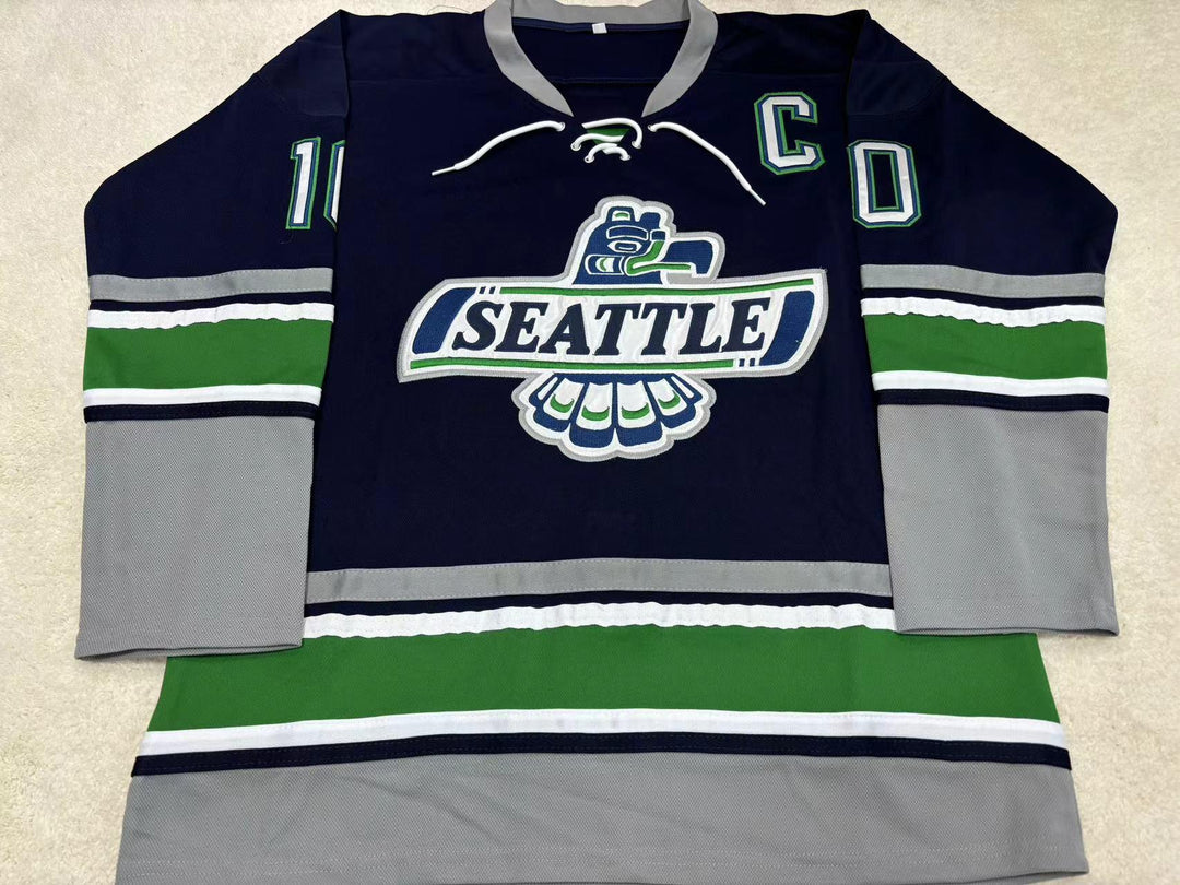 Custom Any Name Number WHL LEGEND GLEN GOODALL 10 SEATTLE T-BIRDS HOCKEY JERSEY Top Stitched S-6XL