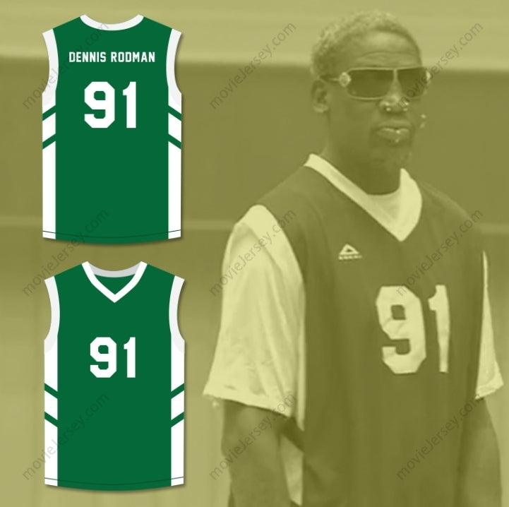 CUSTOM ANY Name Number DENNIS RODMAN 91 GREEN BASKETBALL JERSEY DENNIS RODMAN'S BIG BANG IN PYONGYANG Top Stitched S-6XL