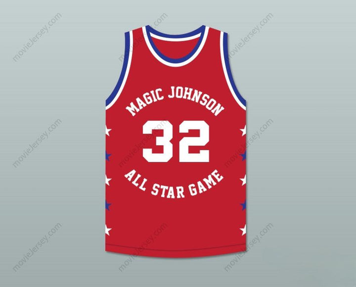 CUSTOM ANY Name Number MAGIC JOHNSON 32 MAGIC JOHNSON ALL STAR GAME RED BASKETBALL JERSEY 1990 MIDSUMMER NIGHT'S MAGIC CHARITY EVENT Top Stitched S-6XL