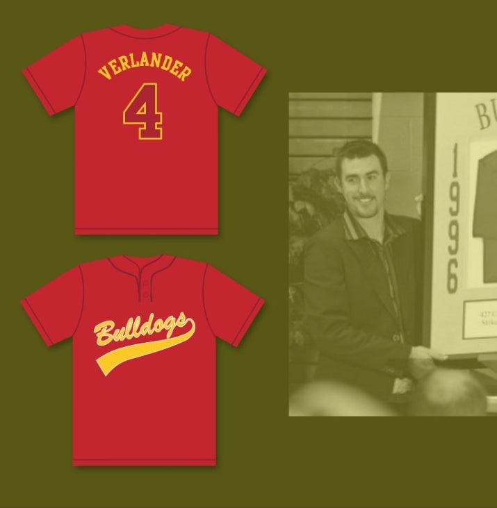 Custom Any Name Number JUSTIN VERLANDER 4  HIGH SCHOOL BULLDOGS RED BASEBALL JERSEY 3 Top Stitched S-6XL