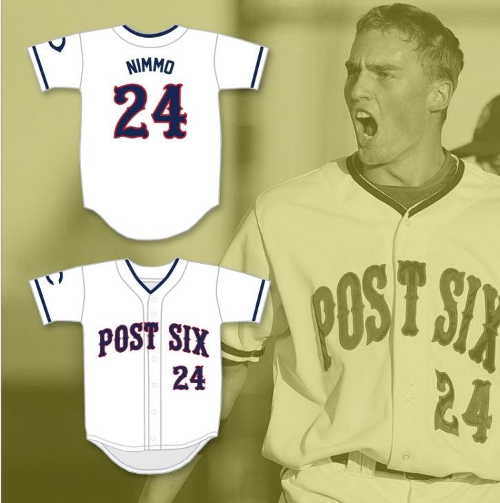 Custom Any Name Number BRANDON NIMMO 24  POST SIX WHITE BASEBALL JERSEY 2 Top Stitched S-6XL
