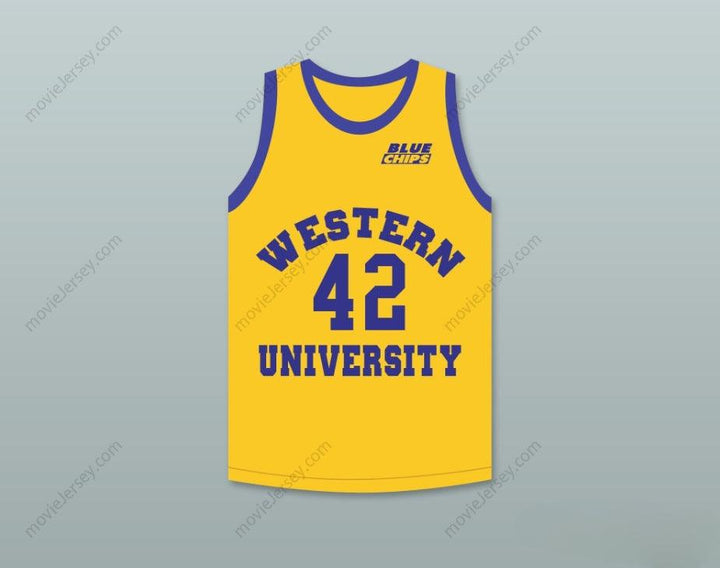 CUSTOM ANY Name Number MATT NOVER RICKY ROE 42   YELLOW BASKETBALL JERSEY WITH BLUE CHIPS PATCH Top Stitched S-6XL