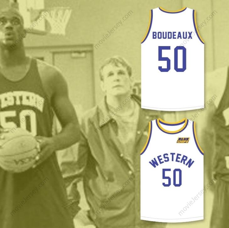 CUSTOM ANY Name Number SHAQ NEON BOUDEAUX 50   WHITE BASKETBALL JERSEY WITH BLUE CHIPS PATCH Top Stitched S-6XL