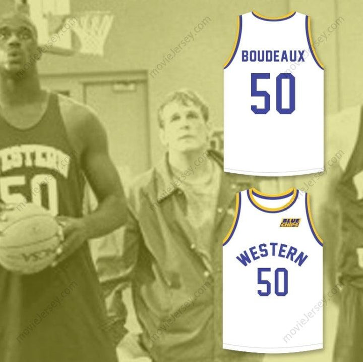 CUSTOM ANY Name Number SHAQ NEON BOUDEAUX 50   WHITE BASKETBALL JERSEY WITH BLUE CHIPS PATCH Top Stitched S-6XL