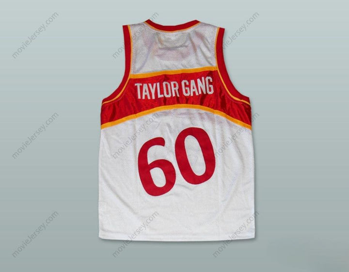 CUSTOM ANY Name Number WIZ KHALIFA 60 TAYLOR GANG WHITE BASKETBALL JERSEY WITH PATCH Top Stitched S-6XL