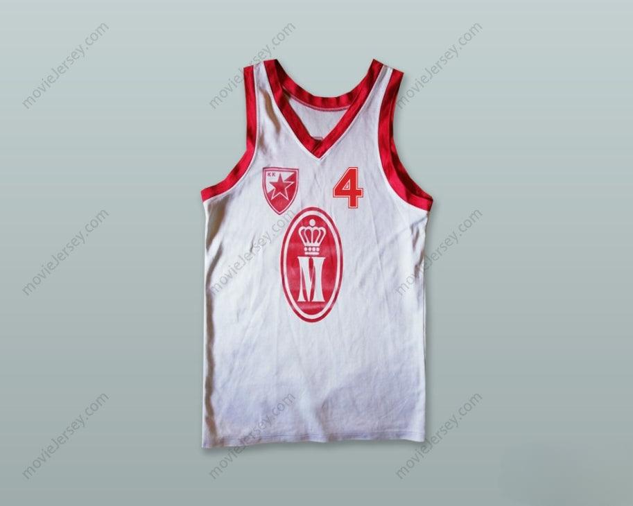 CUSTOM ANY Name Number KK CRVENA ZVEZDA 4 RED STAR YUGOSLAVIA WHITE BASKETBALL JERSEY Top Stitched S-6XL