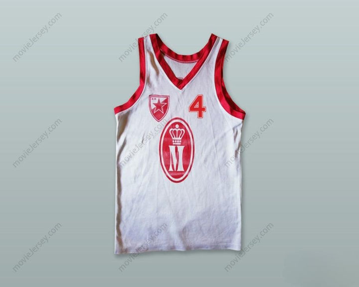 CUSTOM ANY Name Number KK CRVENA ZVEZDA 4 RED STAR YUGOSLAVIA WHITE BASKETBALL JERSEY Top Stitched S-6XL