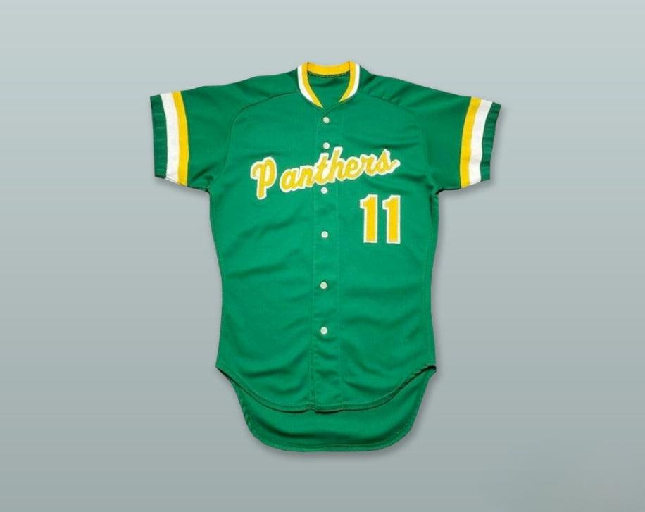 Custom Any Name Number PANTHERS 11 GREEN BUTTON DOWN BASEBALL JERSEY Top Stitched S-6XL