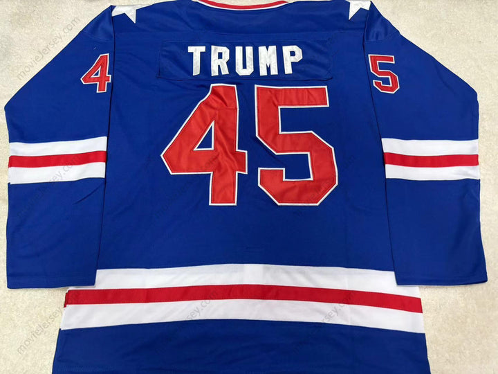 Custom Any Name Number DONALD TRUMP 45 USA 1980 STYLE BLUE HOCKEY JERSEY Top Stitched S-6XL