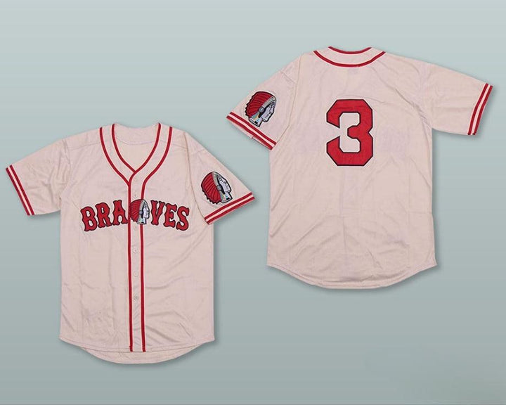 Custom Any Name Number BABE RUTH 3 BRAVES WHITE BASEBALL JERSEY Top Stitched S-6XL