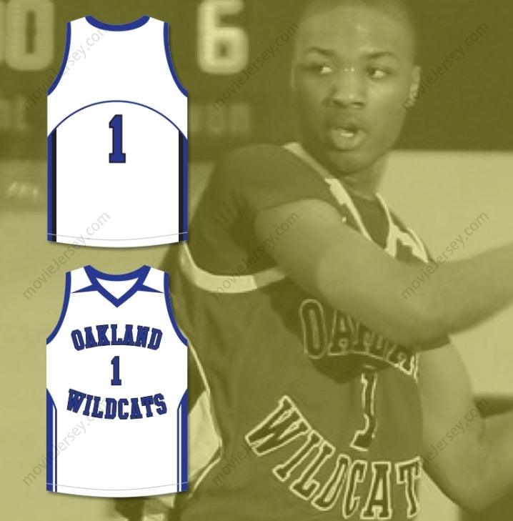 CUSTOM ANY Name Number DAMIAN LILLARD 1  HIGH SCHOOL WILDCATS WHITE BASKETBALL JERSEY Top Stitched S-6XL