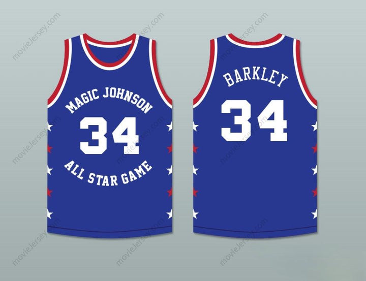 CUSTOM ANY Name Number CHARLES BARKLEY 34 MAGIC JOHNSON ALL STAR GAME BLUE BASKETBALL JERSEY 1988 MIDSUMMER NIGHT'S MAGIC CHARITY EVENT Top Stitched S-6XL