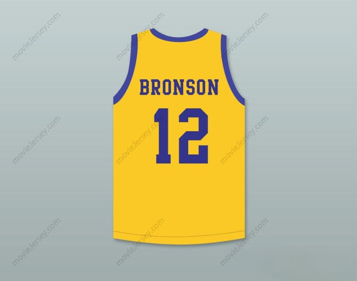 CUSTOM ANY Name Number ACTION BRONSON 12   YELLOW BASKETBALL JERSEY WITH BLUE CHIPS PATCH Top Stitched S-6XL