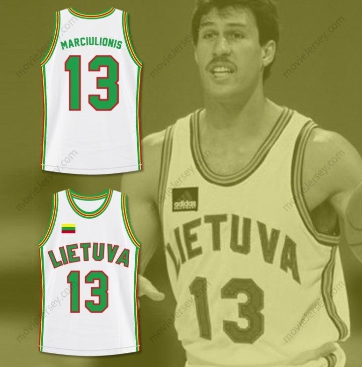 CUSTOM ANY Name Number SARUNAS MARCIULIONIS 13 LITHUANIA BASKETBALL JERSEY STITCH SEWN Top Stitched S-6XL
