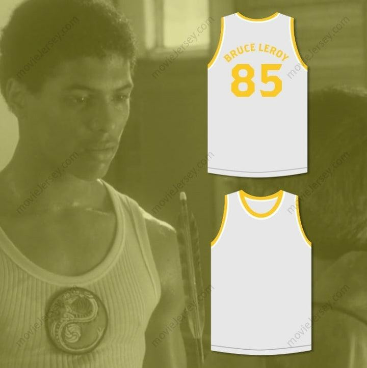 CUSTOM ANY Name Number BRUCE LEROY GREEN 85 THE LAST DRAGON WHITE WITH YELLOW GRAPHICS JERSEY Top Stitched S-6XL