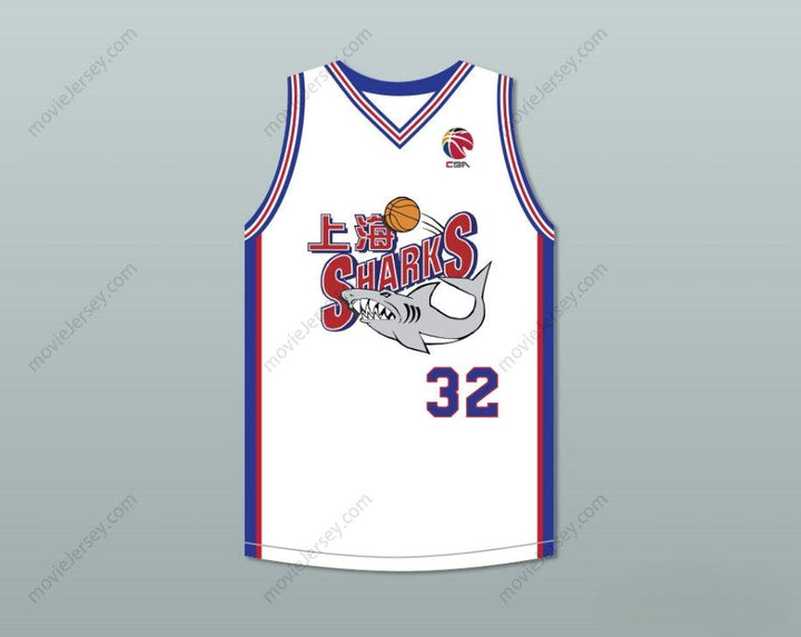 CUSTOM ANY Name Number JIMMER FREDETTE 32 SHANGHAI SHARKS WHITE BASKETBALL JERSEY WITH CBA PATCH Top Stitched S-6XL