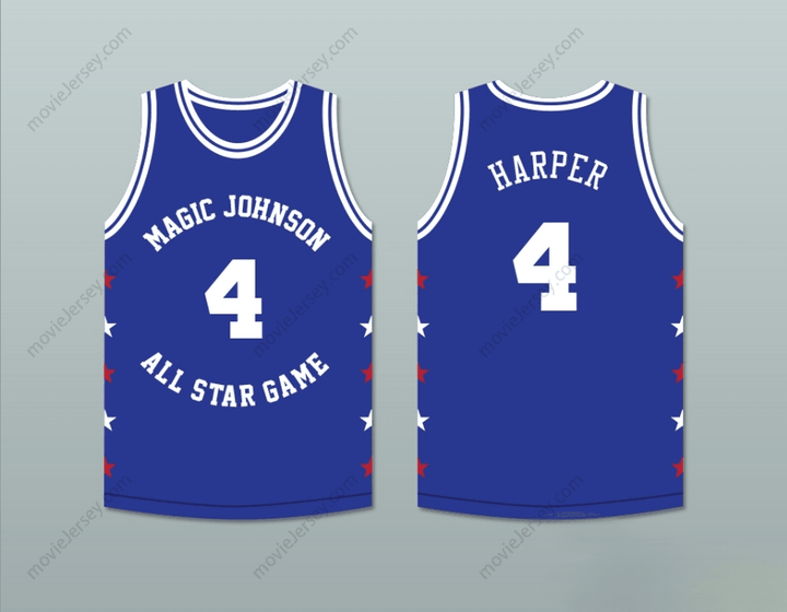CUSTOM ANY Name Number RON HARPER 4 MAGIC JOHNSON ALL STAR GAME BLUE BASKETBALL JERSEY 1989 MIDSUMMER NIGHT'S MAGIC CHARITY EVENT Top Stitched S-6XL