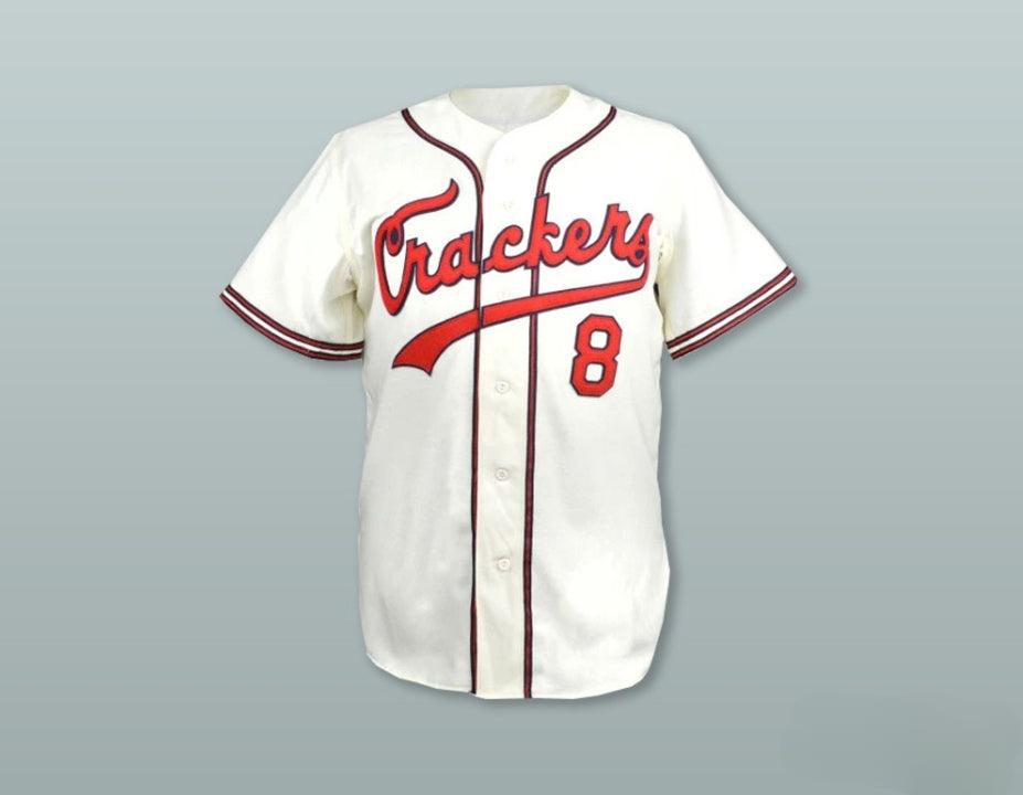 Custom Any Name Number  CRACKERS 8 WHITE BUTTON DOWN BASEBALL JERSEY Top Stitched S-6XL