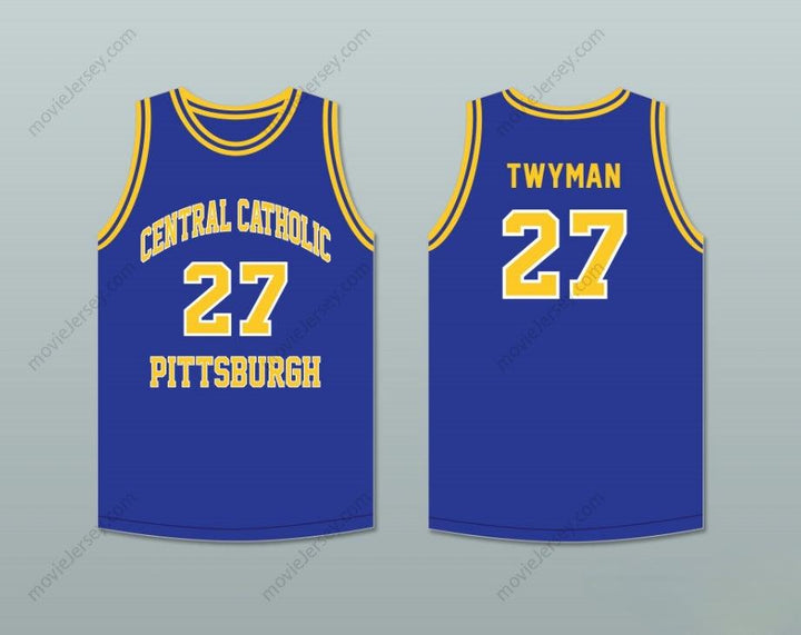 CUSTOM ANY Name Number JACK TWYMAN 27 CENTRAL CATHOLIC HIGH SCHOOL PITTSBURGH VIKINGS BLUE BASKETBALL JERSEY Top Stitched S-6XL
