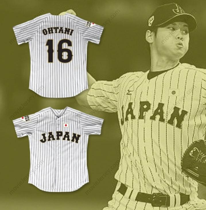 Custom Any Name Number SHOHEI OHTANI 16 JAPAN SAMURAI WHITE PINSTRIPED BASEBALL JERSEY Top Stitched S-6XL