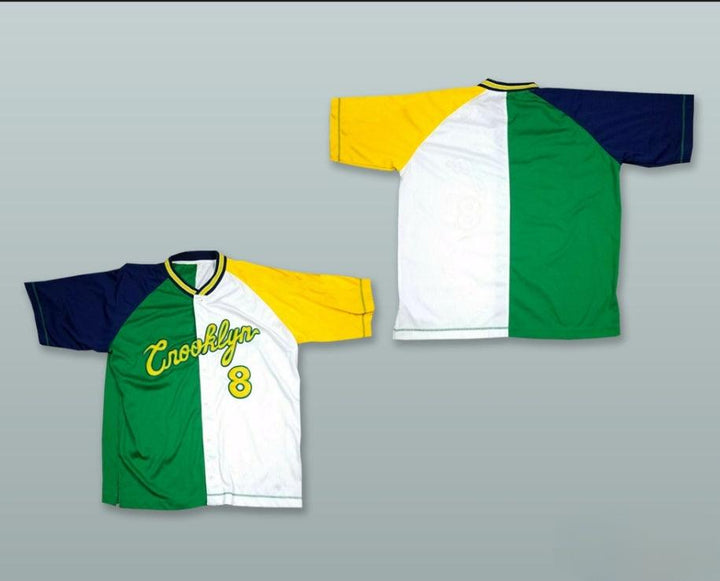 Custom Any Name Number CROOKLYN 8 GREEN-WHITE-NAVY BLUE-YELLOW BUTTON DOWN BASEBALL JERSEY Top Stitched S-6XL