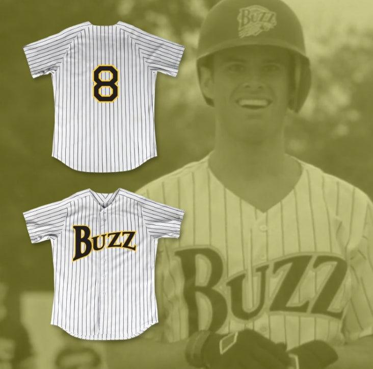 Custom Any Name Number BILLY 'DOWNTOWN' ANDERSON 8 BUZZ WHITE PINSTRIPED BASEBALL JERSEY MAJOR LEAGUE: BACK TO THE MINORS Top Stitched S-6XL