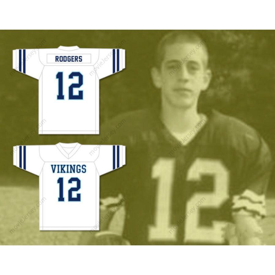 CUSTOM ANY Name Number AARON RODGERS 12 PLEASANT VALLEY HIGH SCHOOL VIKINGS WHITE FOOTBALL JERSEY Top Stitched S-6XL