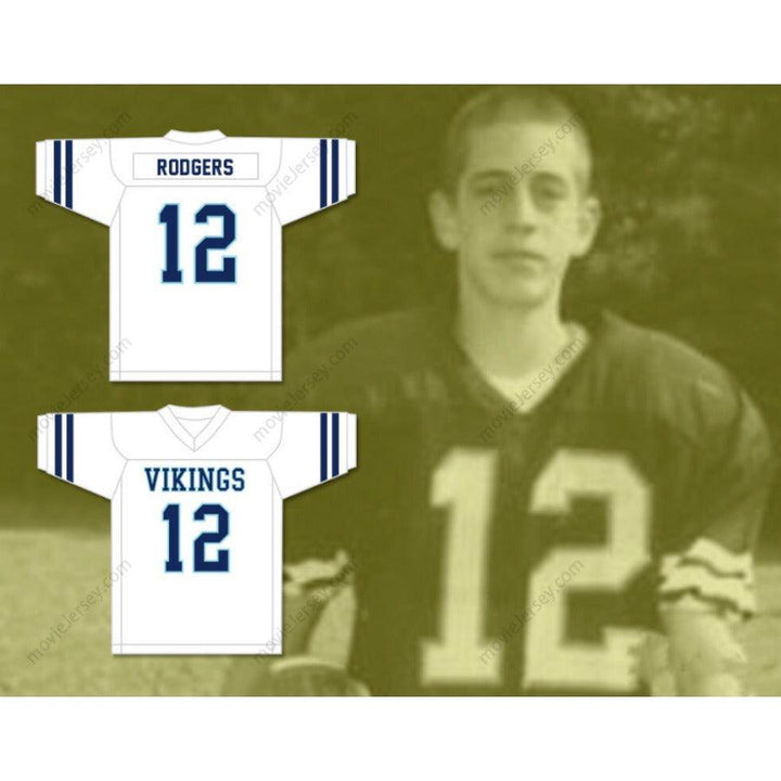 CUSTOM ANY Name Number AARON RODGERS 12 PLEASANT VALLEY HIGH SCHOOL VIKINGS WHITE FOOTBALL JERSEY Top Stitched S-6XL