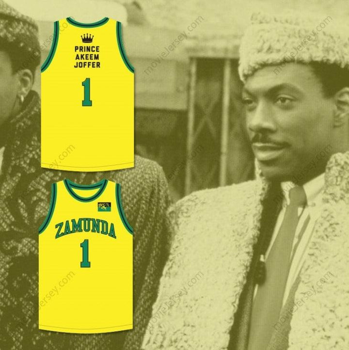 CUSTOM ANY Name Number PRINCE AKEEM JOFFER 1 FICTIONAL AFRICAN COUNTRY YELLOW BASKETBALL JERSEY WITH FLAG PATCH Top Stitched S-6XL