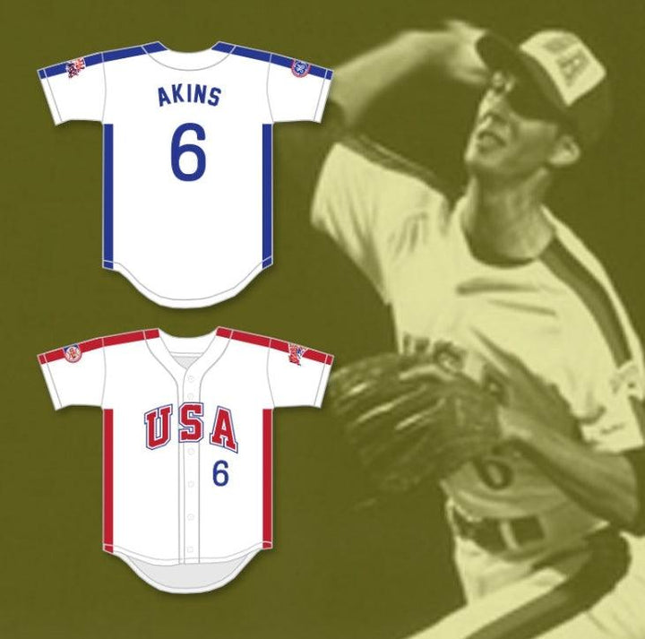 Custom Any Name Number SID AKINS 6 1984 USA TEAM WHITE BUTTON DOWN BASEBALL JERSEY Top Stitched S-6XL