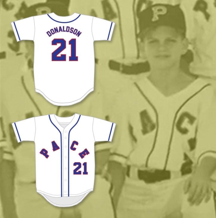 Custom Any Name Number JOSH DONALDSON 21 PACE ATHLETIC AND RECREATION ASSOCIATION WHITE BASEBALL JERSEY 2 Top Stitched S-6XL