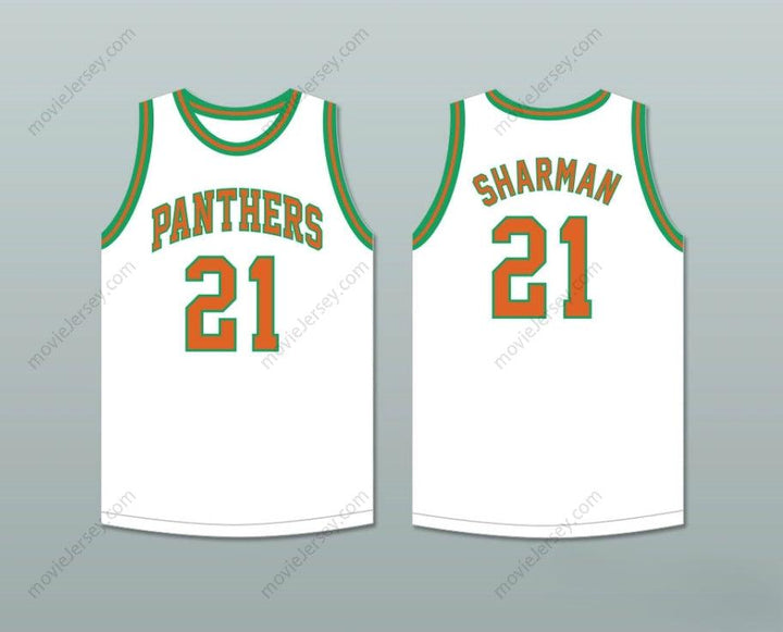 CUSTOM ANY Name Number BILL SHARMAN 21 PORTERVILLE HIGH SCHOOL PANTHERS WHITE BASKETBALL JERSEY 1 Top Stitched S-6XL