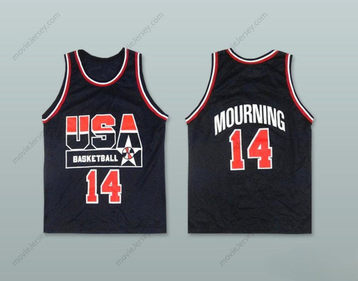 CUSTOM ANY Name Number ALONZO MOURNING 14 USA AWAY BASKETBALL JERSEY Top Stitched S-6XL