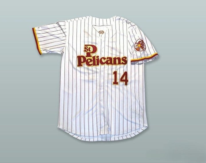 Custom Any Name Number JIM RICE 14 ST  PELICANS WHITE PINSTRIPED BASEBALL JERSEY Top Stitched S-6XL