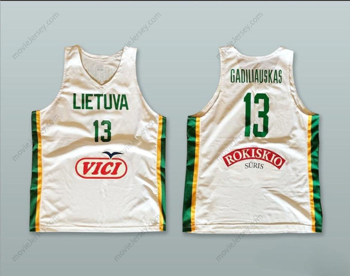 CUSTOM ANY Name Number ROKAS GADILIAUSKAS 13 LIETUVA LITHUANIA WHITE BASKETBALL JERSEY Top Stitched S-6XL