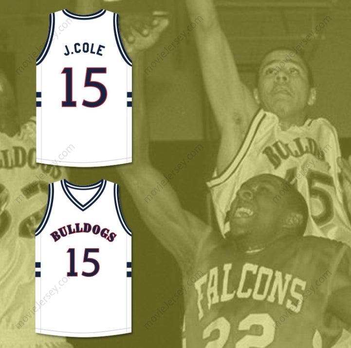 CUSTOM ANY Name Number J. COLE 15 BULLDOGS HIGH SCHOOL WHITE BASKETBALL JERSEY Top Stitched S-6XL