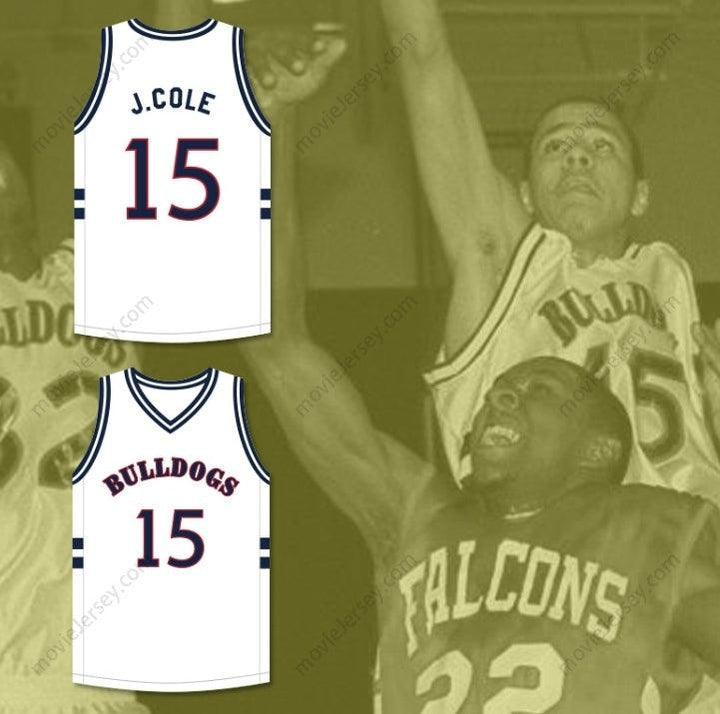 CUSTOM ANY Name Number J. COLE 15 BULLDOGS HIGH SCHOOL WHITE BASKETBALL JERSEY Top Stitched S-6XL
