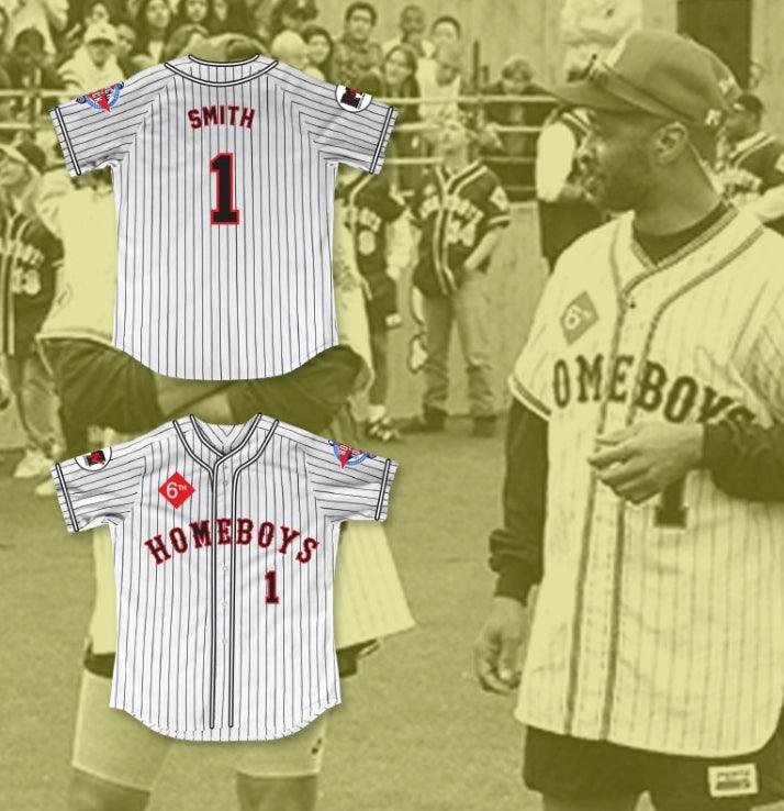 Custom Any Name Number OZZIE SMITH 1 HOMEBOYS PINSTRIPED BASEBALL JERSEY 6TH ANNUAL ROCK N' JOCK SOFTBALL CHALLENGE 1995 Top Stitched S-6XL